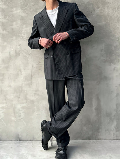 CHRISTIAN DIOR MONSIEUR DOUBLE BREASTED WOOL PINSTRIPE SUIT - 40R / M-L | 40R, Multicoloured