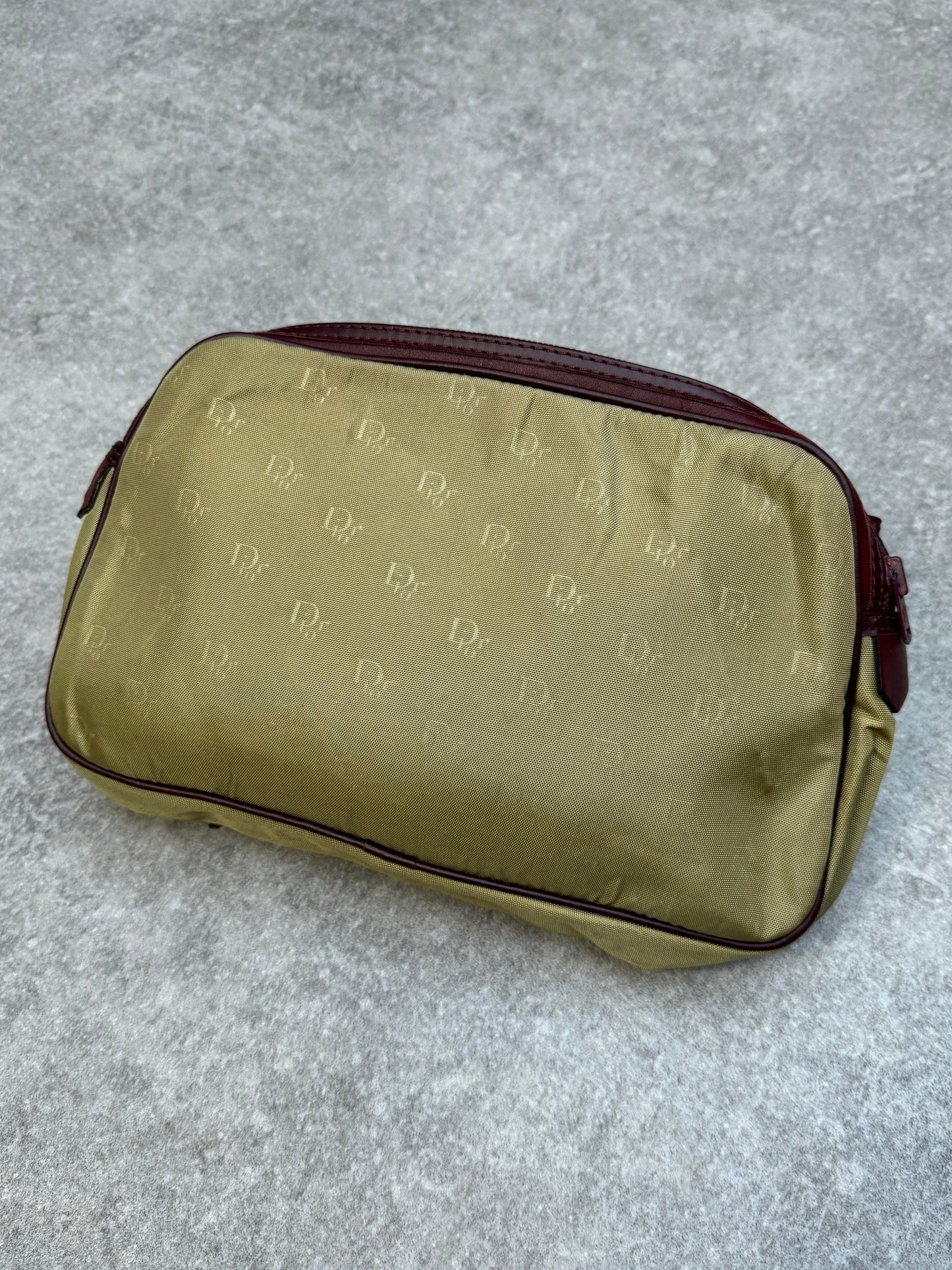 Vintage Christian Dior Logo Jacquard Canvas Leather Clutch