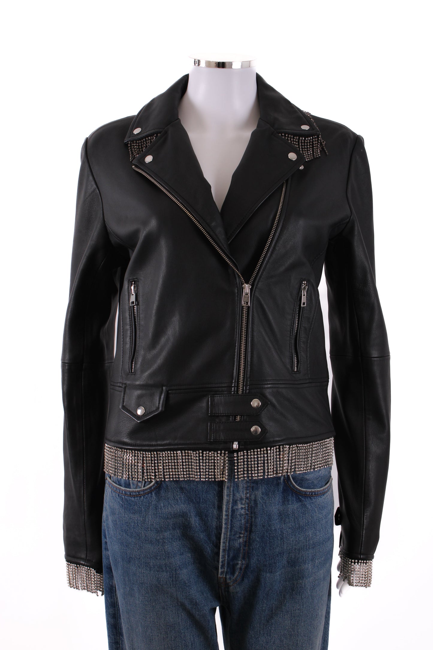 Pinko Leather Biker Diamante Jacket Black 12 | Default Title, Black