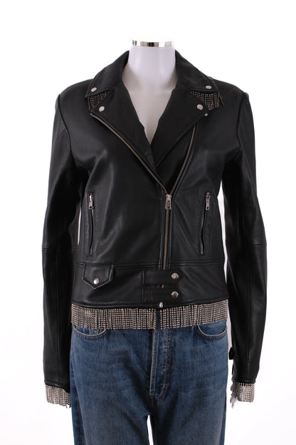 Pinko Leather Biker Diamante Jacket Black 12 | Default Title, Black