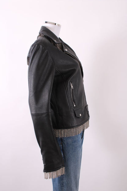 Pinko Leather Biker Diamante Jacket Black 12 | Default Title, Black