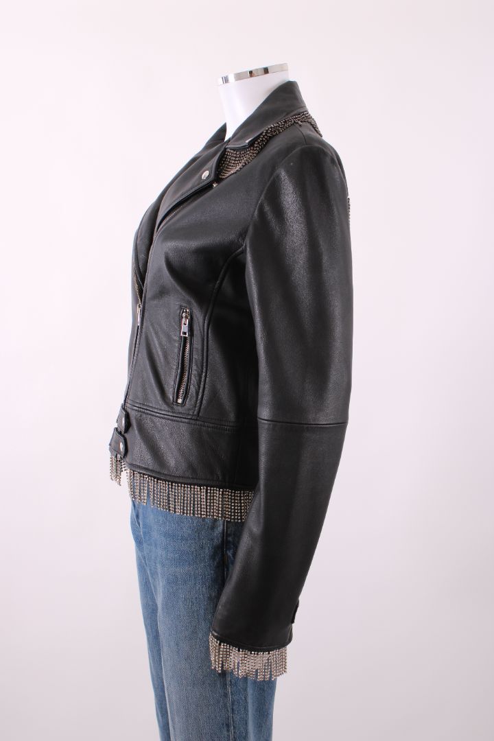 Pinko Leather Biker Diamante Jacket Black 12 | Default Title, Black
