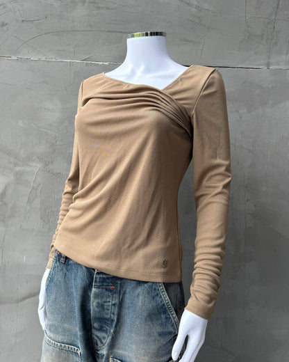 John Galliano Asymmetric Pleated Long Sleeve Top - S/M