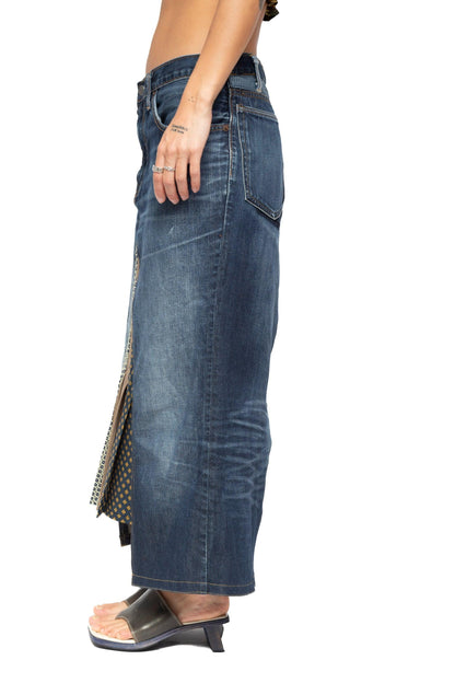 VT Rework: Pleated Reworked Tie-Detail Denim Skirt - Known Source