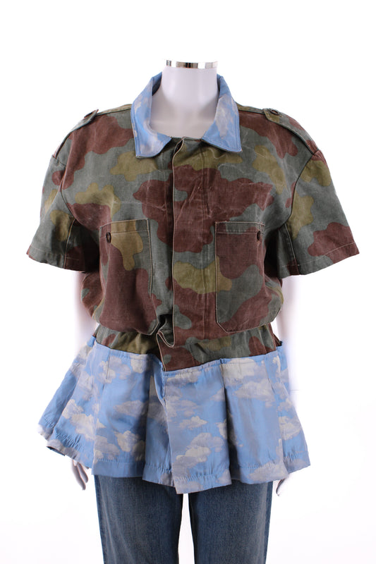 Reimagined by Pinko Peplum Shirt Camo/ Sky Print L | Default Title, Camo