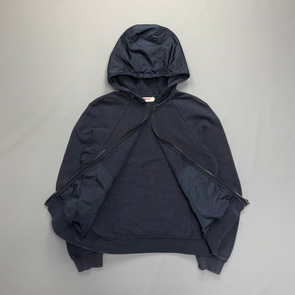 Prada Sport Navy Nylon Zip-Through Black Tab Hoodie | Small, Black