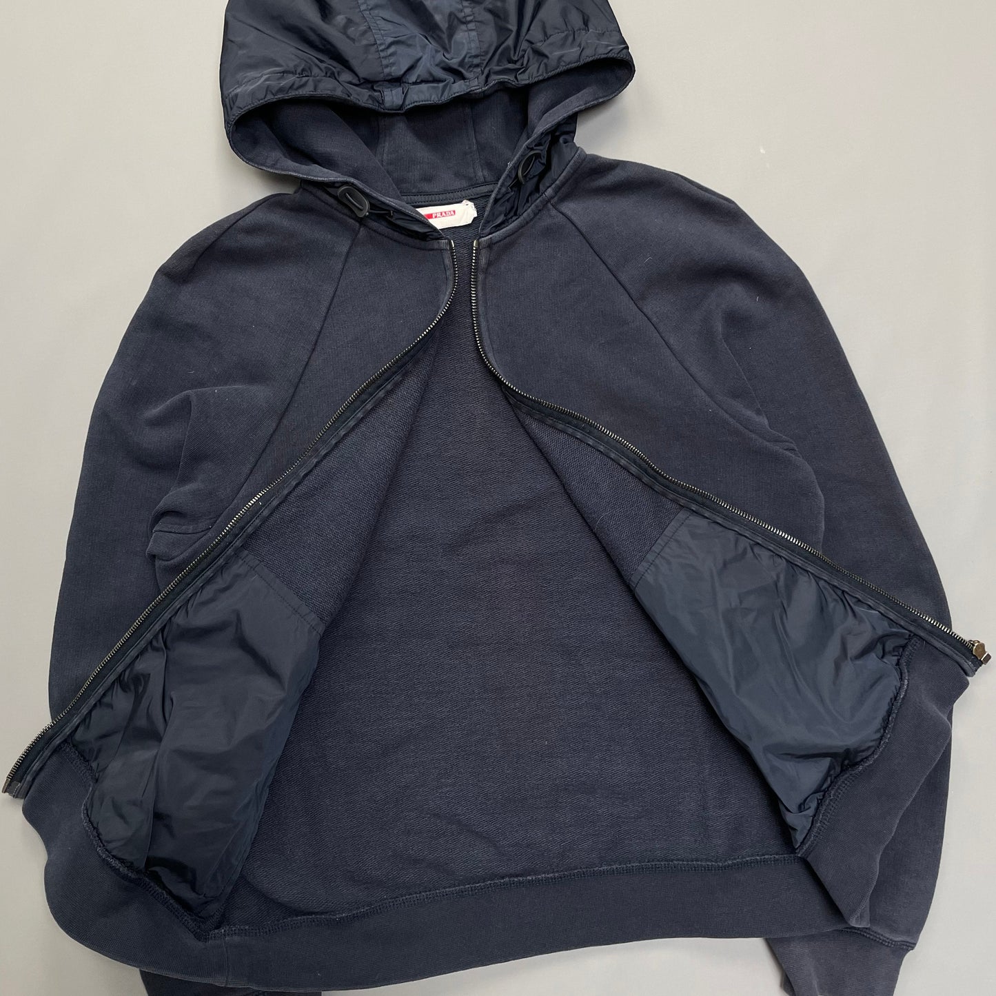 Prada Sport Navy Nylon Zip-Through Black Tab Hoodie | Small, Black