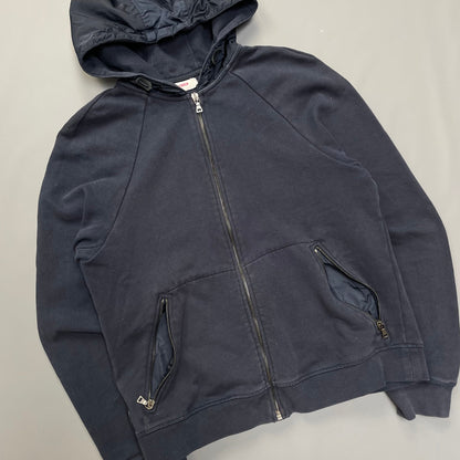 Prada Sport Navy Nylon Zip-Through Black Tab Hoodie | Small, Black