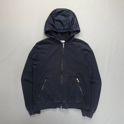 Prada Sport Navy Nylon Zip-Through Black Tab Hoodie | Small, Black