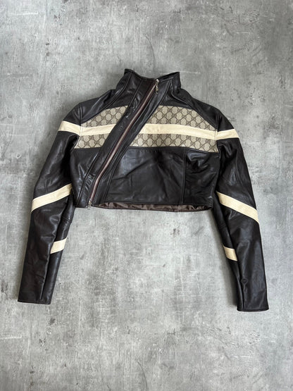 VT Rework: Gucci Leather Monogram Asymmetric Zip Jacket SC: 5782