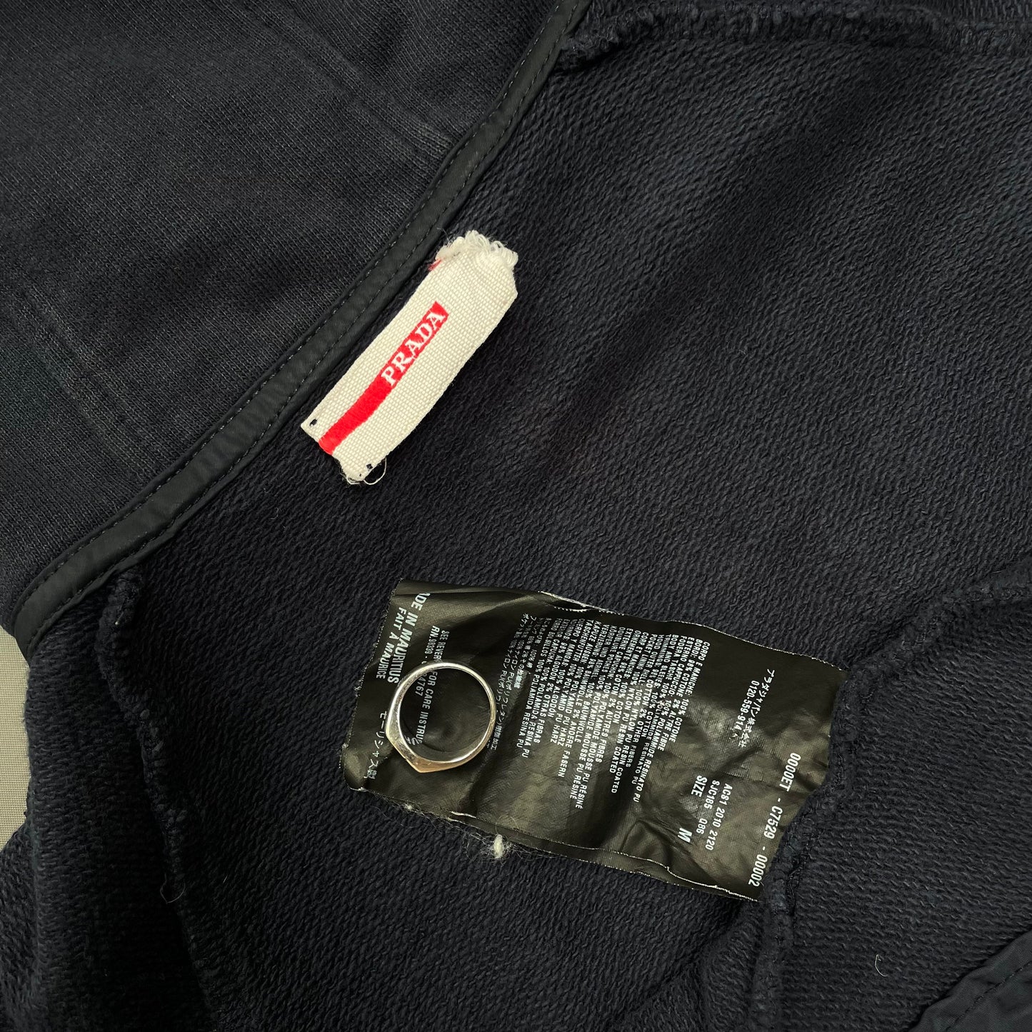 Prada Sport Navy Nylon Zip-Through Black Tab Hoodie | Small, Black