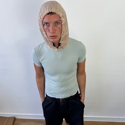 Prada Sport Runway SS99 Turquoise & Pink Nylon Hood T-Shirt | Medium, Pink