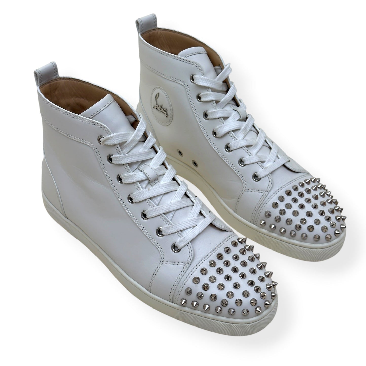 CHRISTIAN LOUBOUTIN LOUIS SPIKES HIGH-TOP LEATHER SNEAKER WHITE 43 / UK9 | UK 9, White