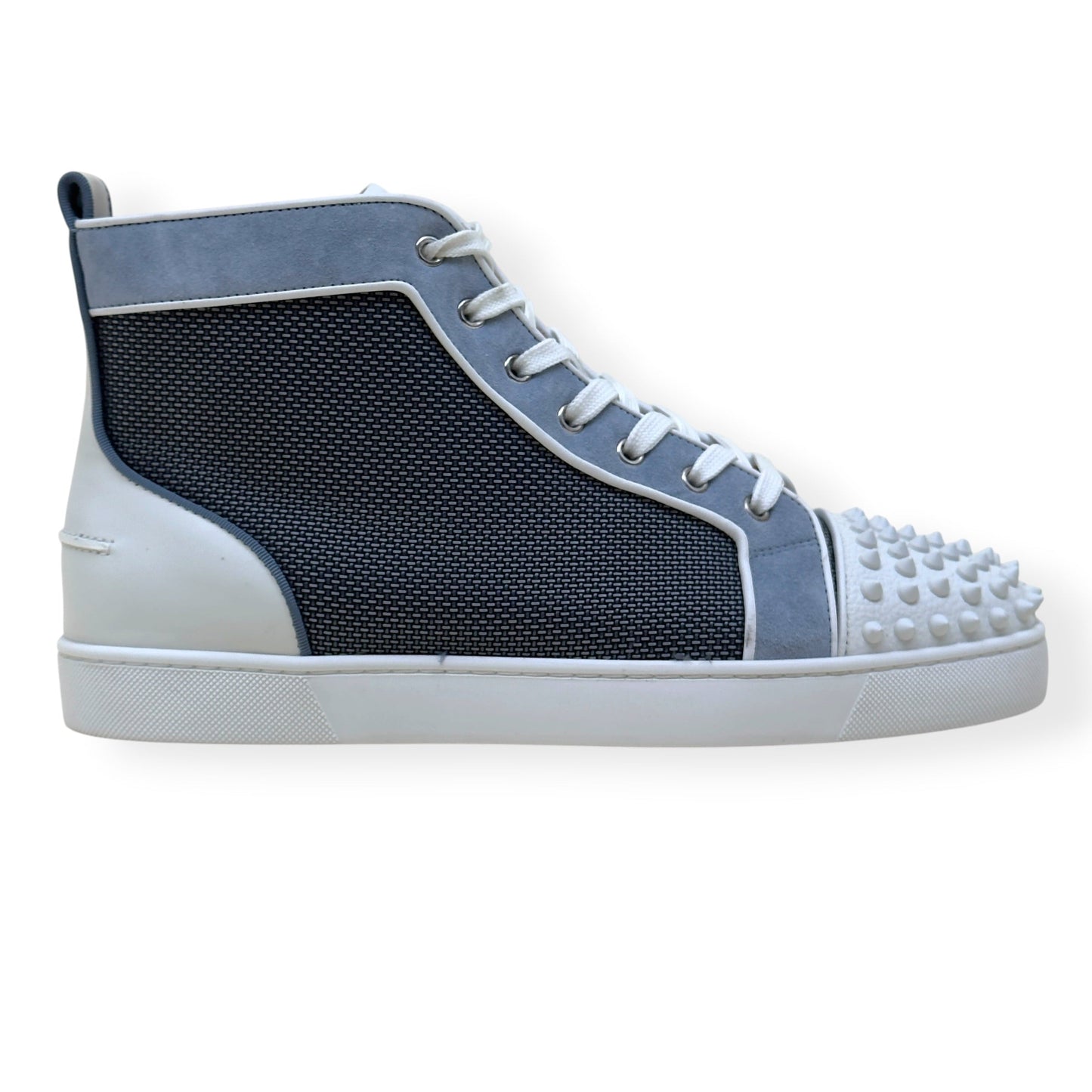 CHRISTIAN LOUBOUTIN LOUIS SPIKES HIGH-TOP SUEDE / MESH SNEAKER GREY / WHITE 44 / UK10 | UK 10, Grey