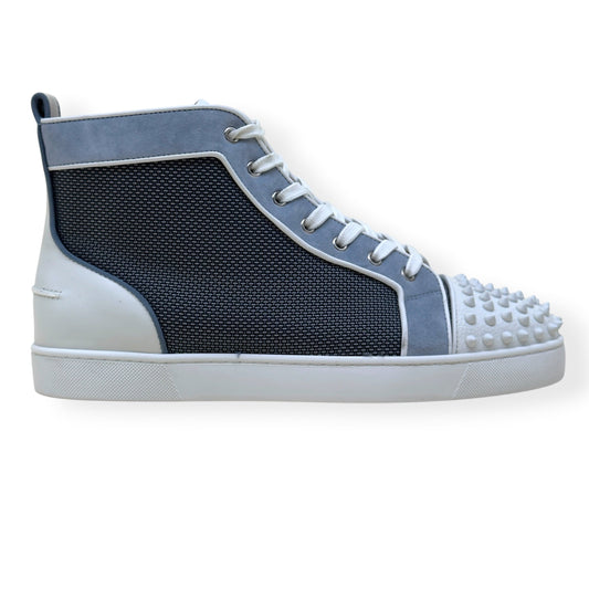 CHRISTIAN LOUBOUTIN LOUIS SPIKES HIGH-TOP SUEDE / MESH SNEAKER GREY / WHITE 44 / UK10 | UK 10, Grey