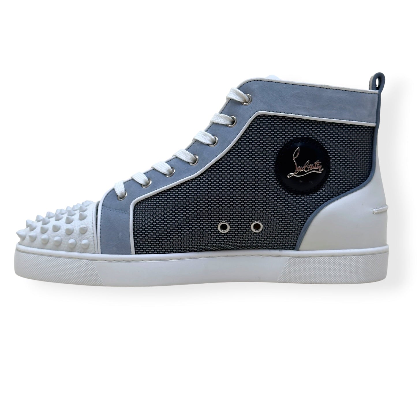 CHRISTIAN LOUBOUTIN LOUIS SPIKES HIGH-TOP SUEDE / MESH SNEAKER GREY / WHITE 44 / UK10 | UK 10, Grey