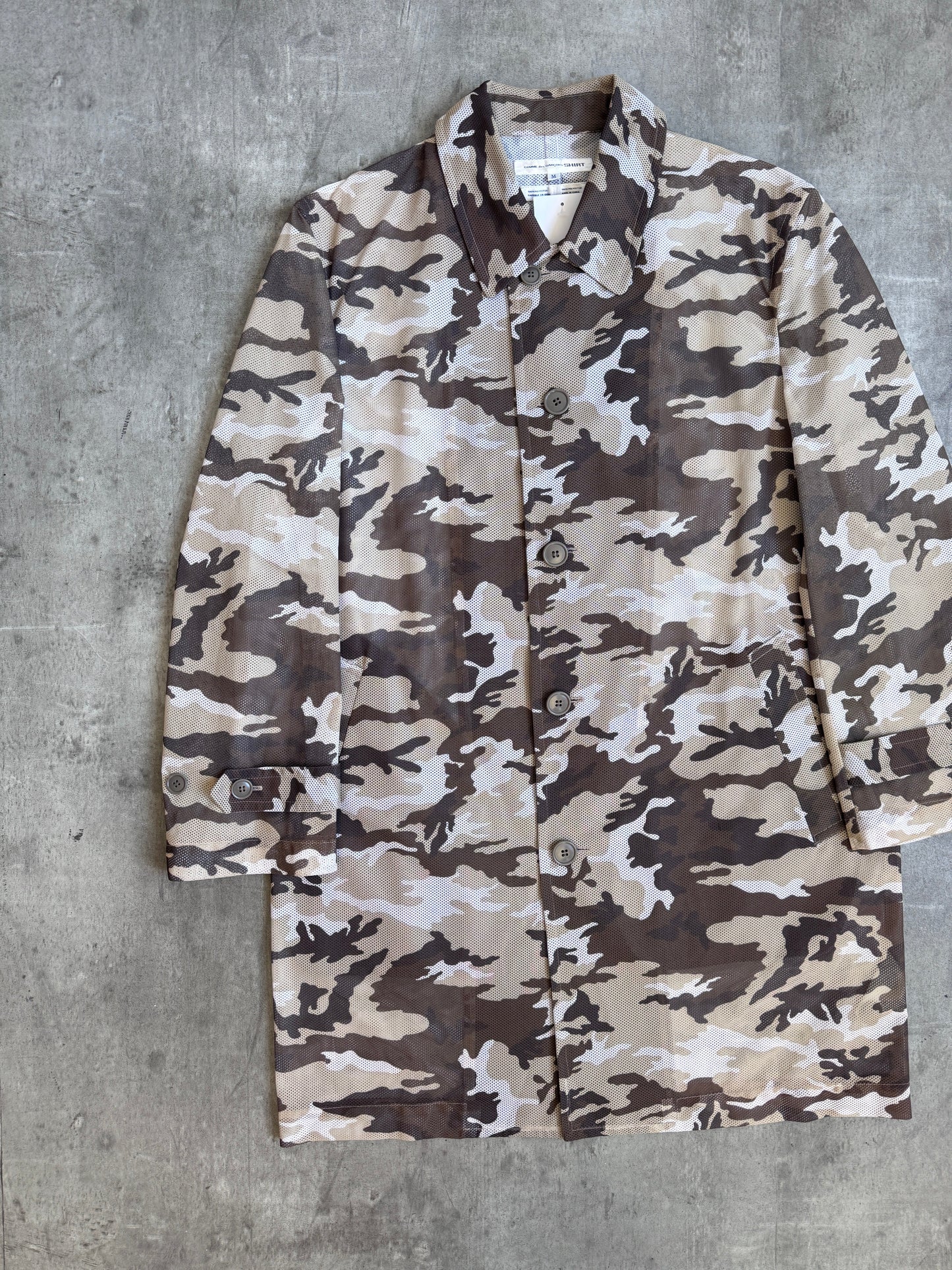 Comme Des Garcons SHIRT Mesh Desert Camo Trench Coat