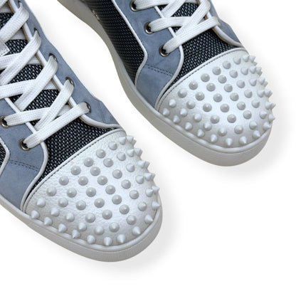 CHRISTIAN LOUBOUTIN LOUIS SPIKES HIGH-TOP SUEDE / MESH SNEAKER GREY / WHITE 44 / UK10 | UK 10, Grey