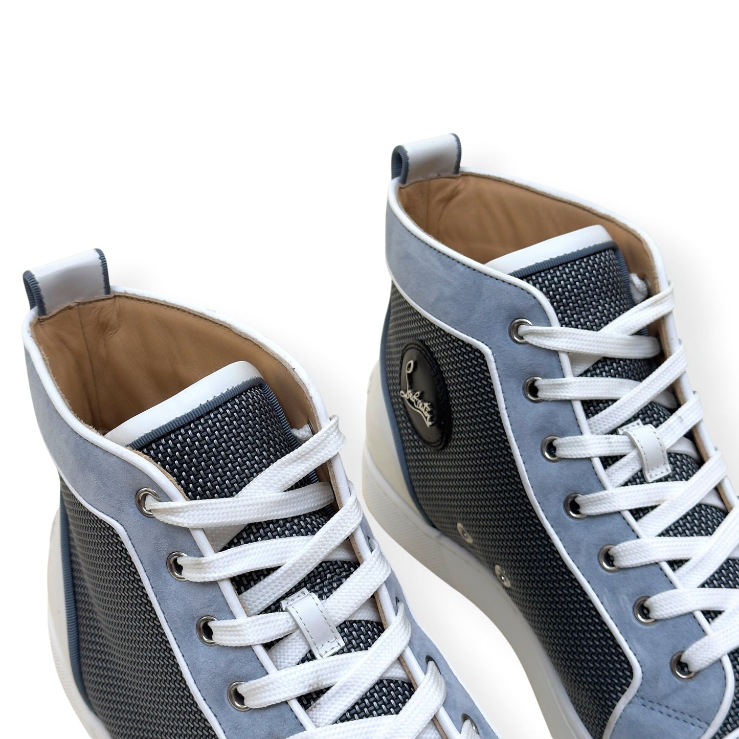 CHRISTIAN LOUBOUTIN LOUIS SPIKES HIGH-TOP SUEDE / MESH SNEAKER GREY / WHITE 44 / UK10 | UK 10, Grey