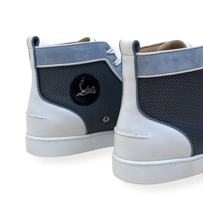 CHRISTIAN LOUBOUTIN LOUIS SPIKES HIGH-TOP SUEDE / MESH SNEAKER GREY / WHITE 44 / UK10 | UK 10, Grey
