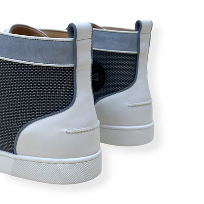 CHRISTIAN LOUBOUTIN LOUIS SPIKES HIGH-TOP SUEDE / MESH SNEAKER GREY / WHITE 44 / UK10 | UK 10, Grey