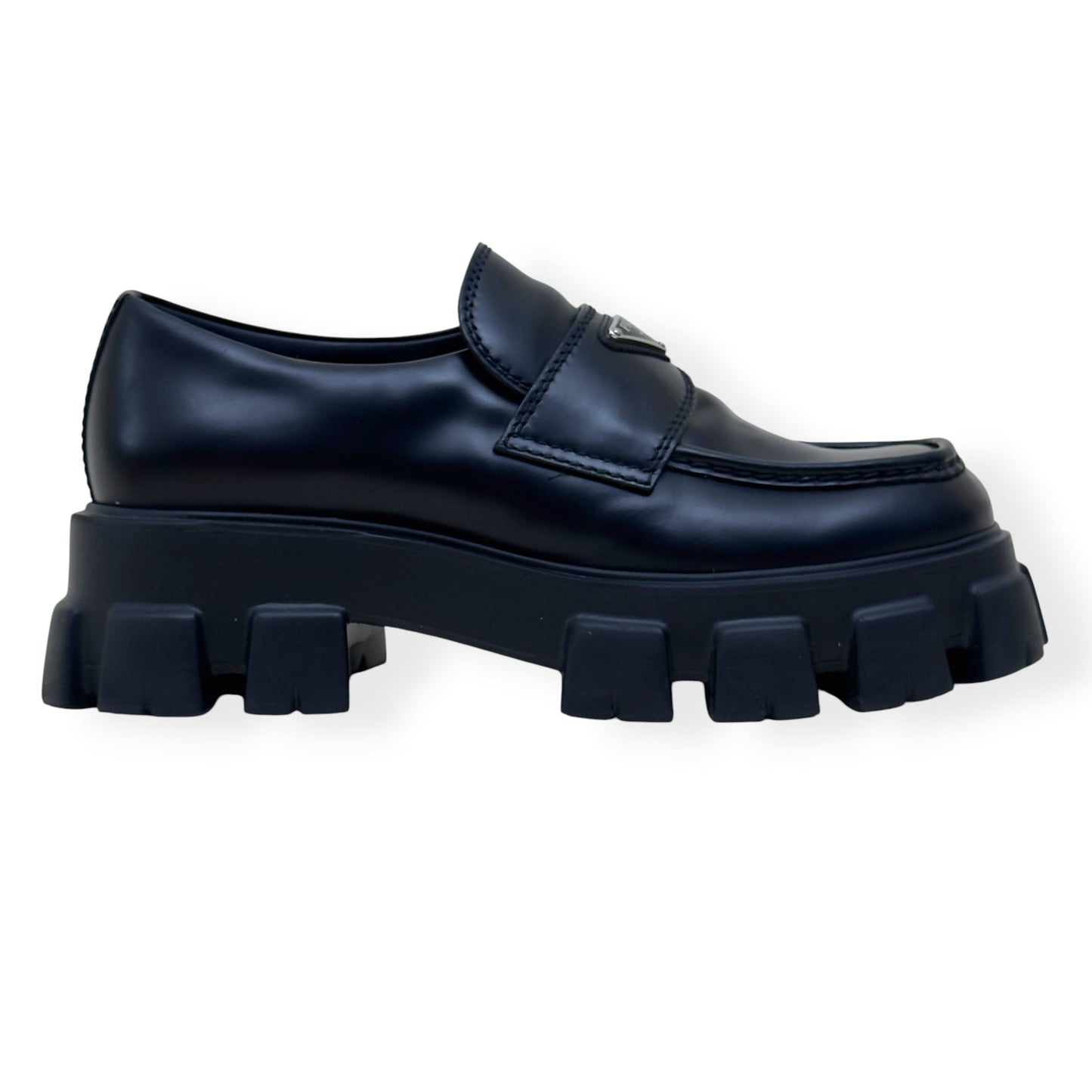 PRADA MONOLITH BRUSHED LEATHER LOAFER BLACK UK9 | UK 9, Black