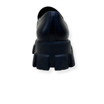 PRADA MONOLITH BRUSHED LEATHER LOAFER BLACK UK9 | UK 9, Black