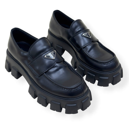 PRADA MONOLITH BRUSHED LEATHER LOAFER BLACK UK9 | UK 9, Black
