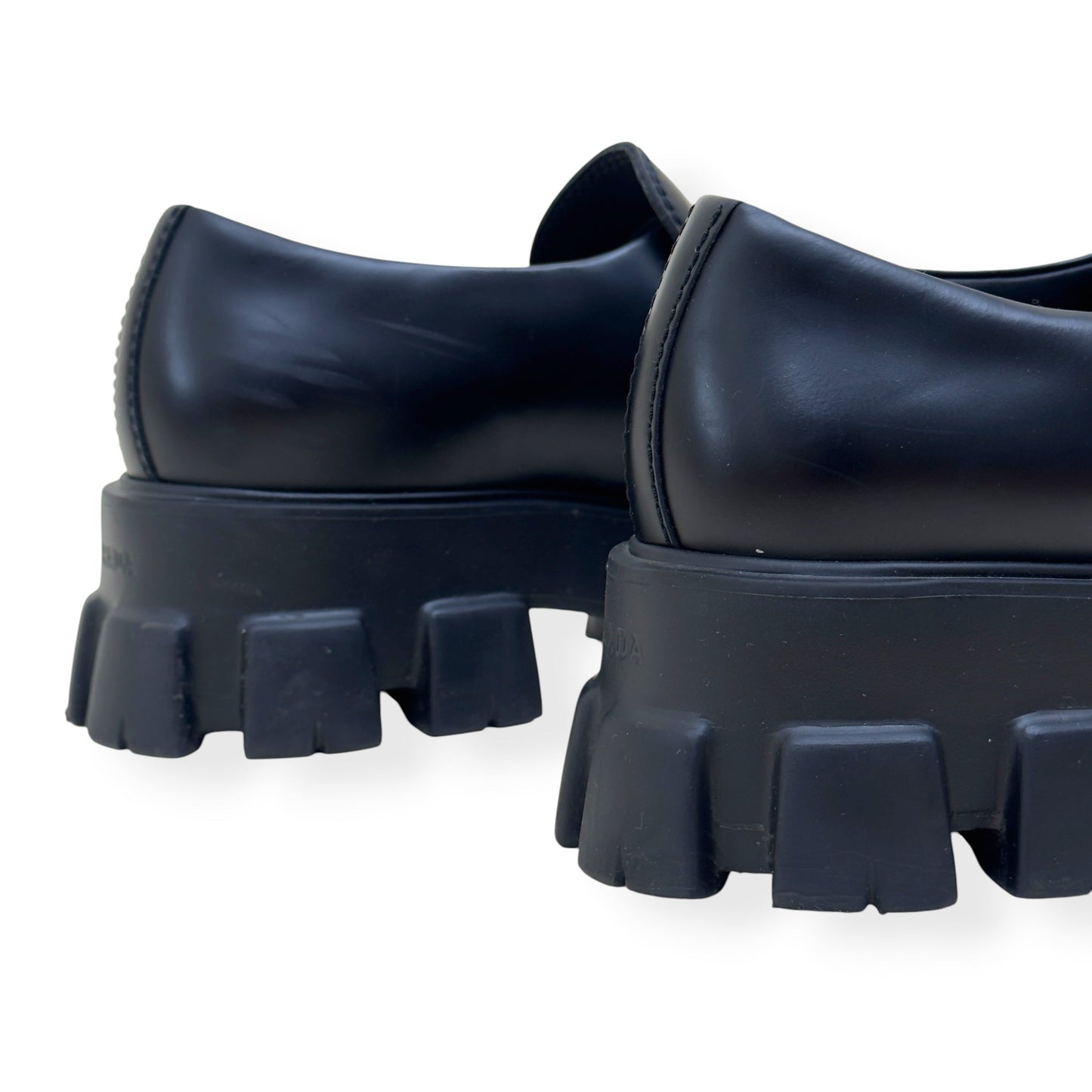 PRADA MONOLITH BRUSHED LEATHER LOAFER BLACK UK9 | UK 9, Black