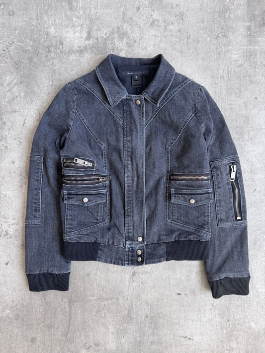 2000's Marc Jacobs Grey Denim Utility Bomber Jacket