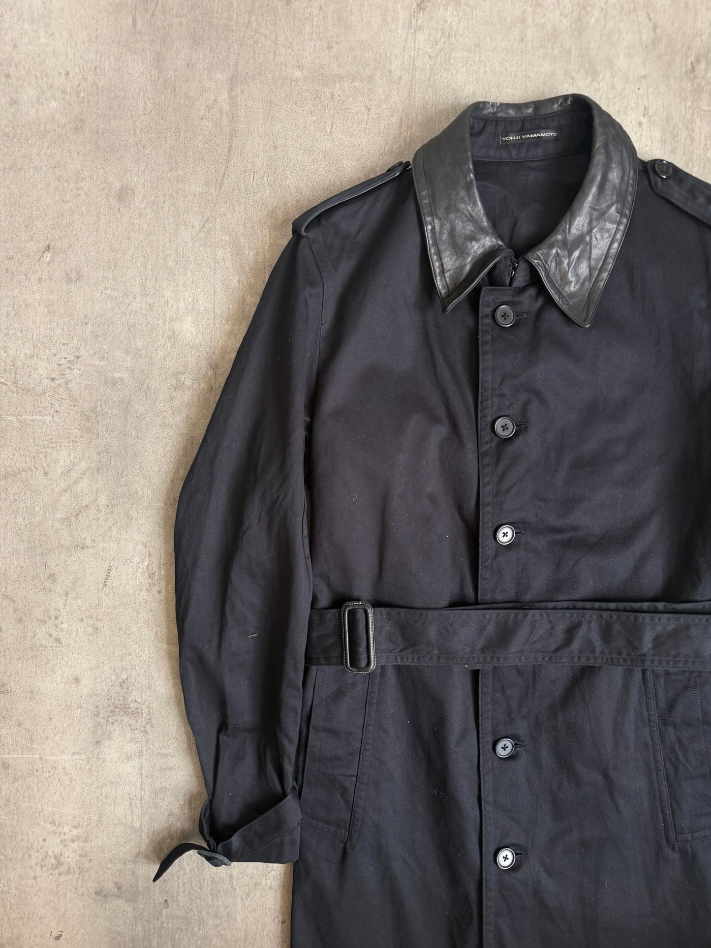 1990s Yohji Yamamoto Y's For Men Drill Cotton Leather Collar Trench