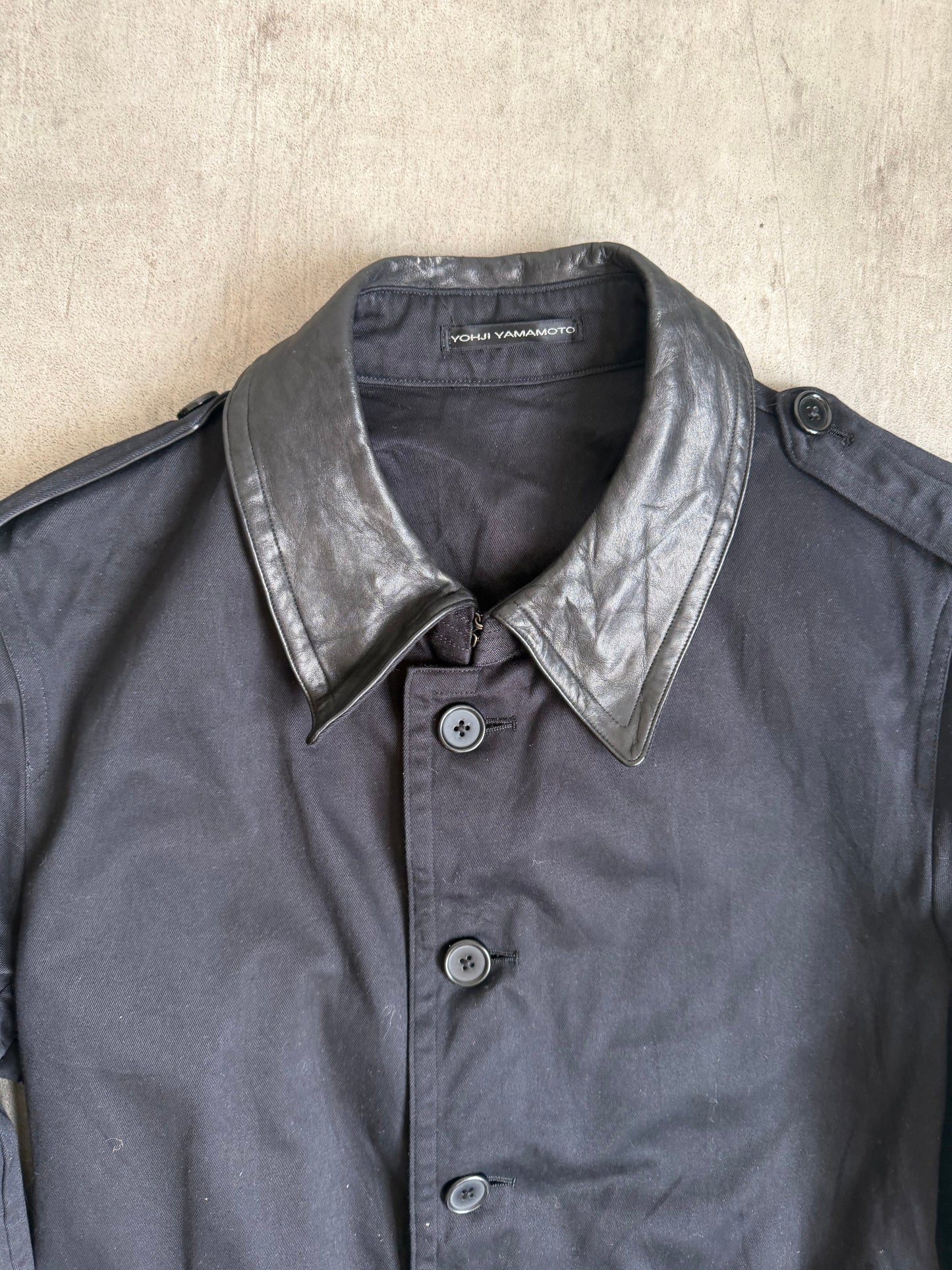 1990s Yohji Yamamoto Y's For Men Drill Cotton Leather Collar Trench