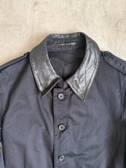 1990s Yohji Yamamoto Y's For Men Drill Cotton Leather Collar Trench