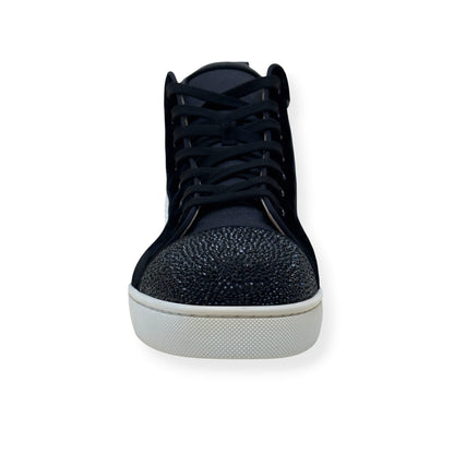 CHRISTIAN LOUBOUTIN LOUIS JUNIOR SPIKES STRASS HIGH-TOP SNEAKER BLACK / WHITE 44 / UK10 | UK 10, Black