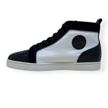 CHRISTIAN LOUBOUTIN LOUIS JUNIOR SPIKES STRASS HIGH-TOP SNEAKER BLACK / WHITE 44 / UK10 | UK 10, Black