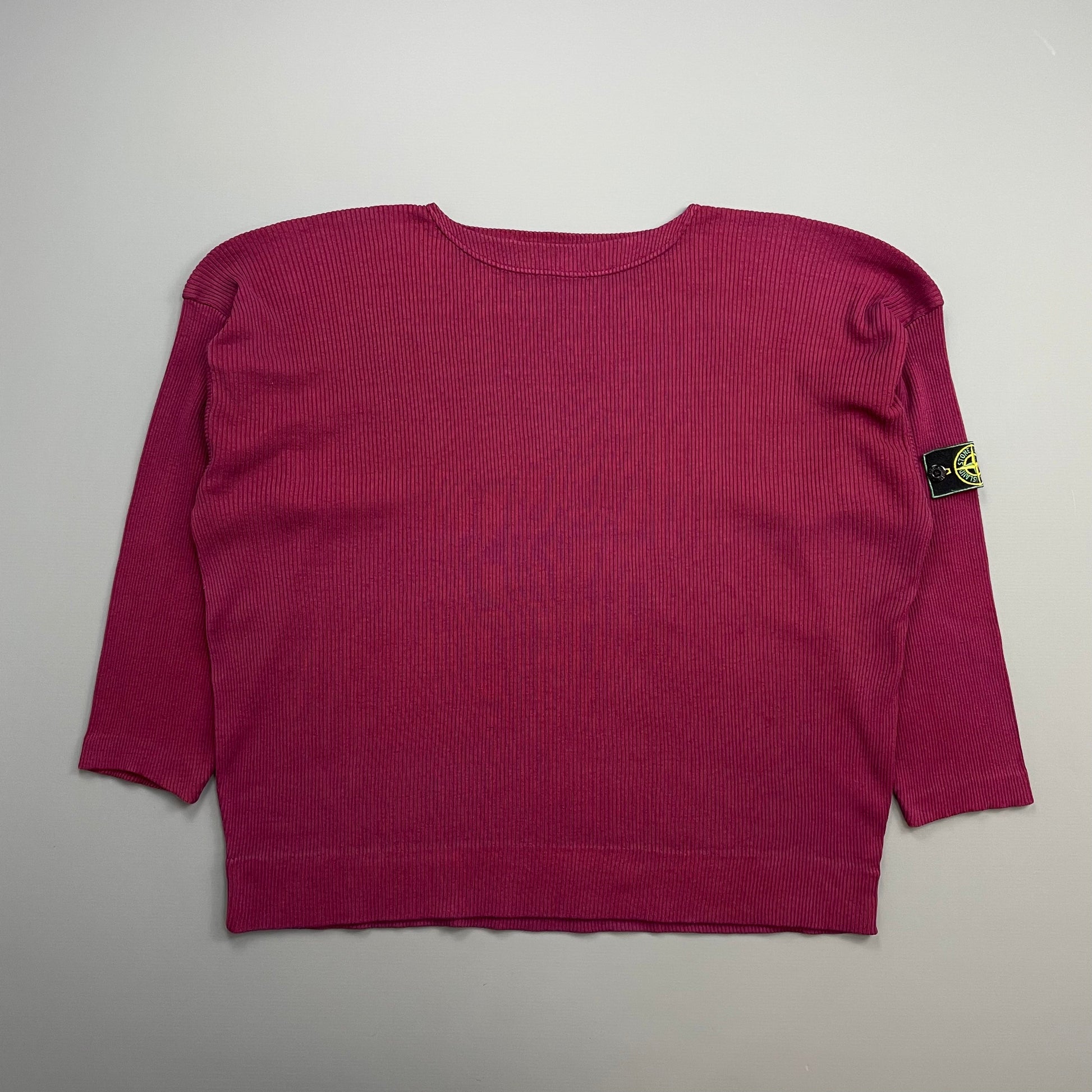 Stone Island Red 80s Ribbed Boat Neck Green Edge Badge Jumper | Large, Green
