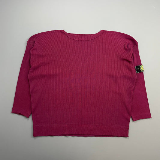 Stone Island Red 80s Ribbed Boat Neck Green Edge Badge Jumper | Large, Green