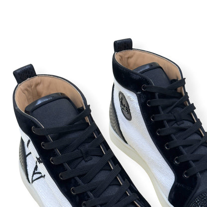 CHRISTIAN LOUBOUTIN LOUIS JUNIOR SPIKES STRASS HIGH-TOP SNEAKER BLACK / WHITE 44 / UK10 | UK 10, Black