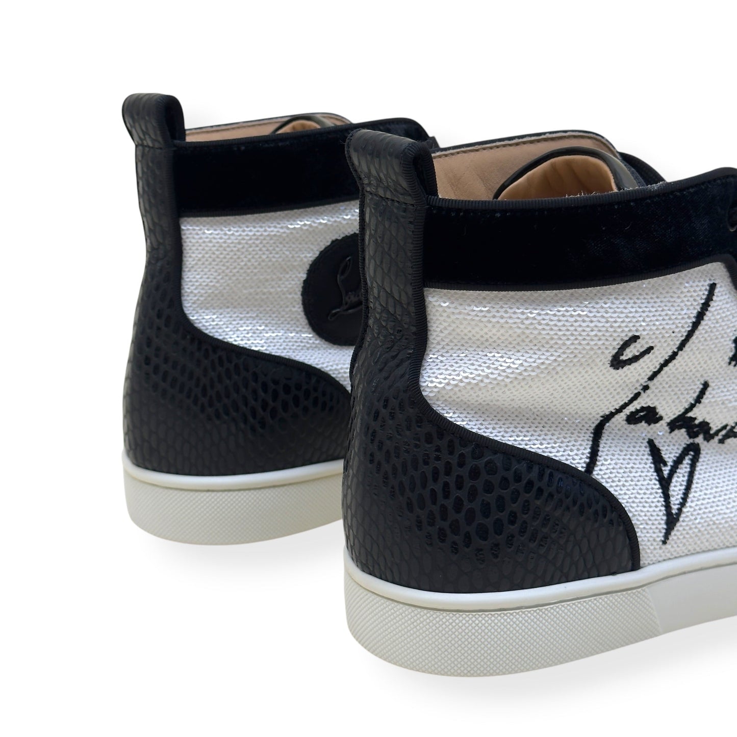 CHRISTIAN LOUBOUTIN LOUIS JUNIOR SPIKES STRASS HIGH-TOP SNEAKER BLACK / WHITE 44 / UK10 | UK 10, Black