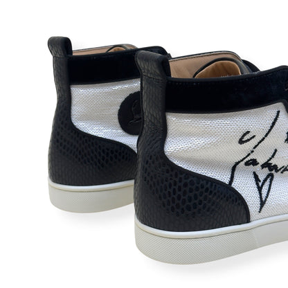 CHRISTIAN LOUBOUTIN LOUIS JUNIOR SPIKES STRASS HIGH-TOP SNEAKER BLACK / WHITE 44 / UK10 | UK 10, Black
