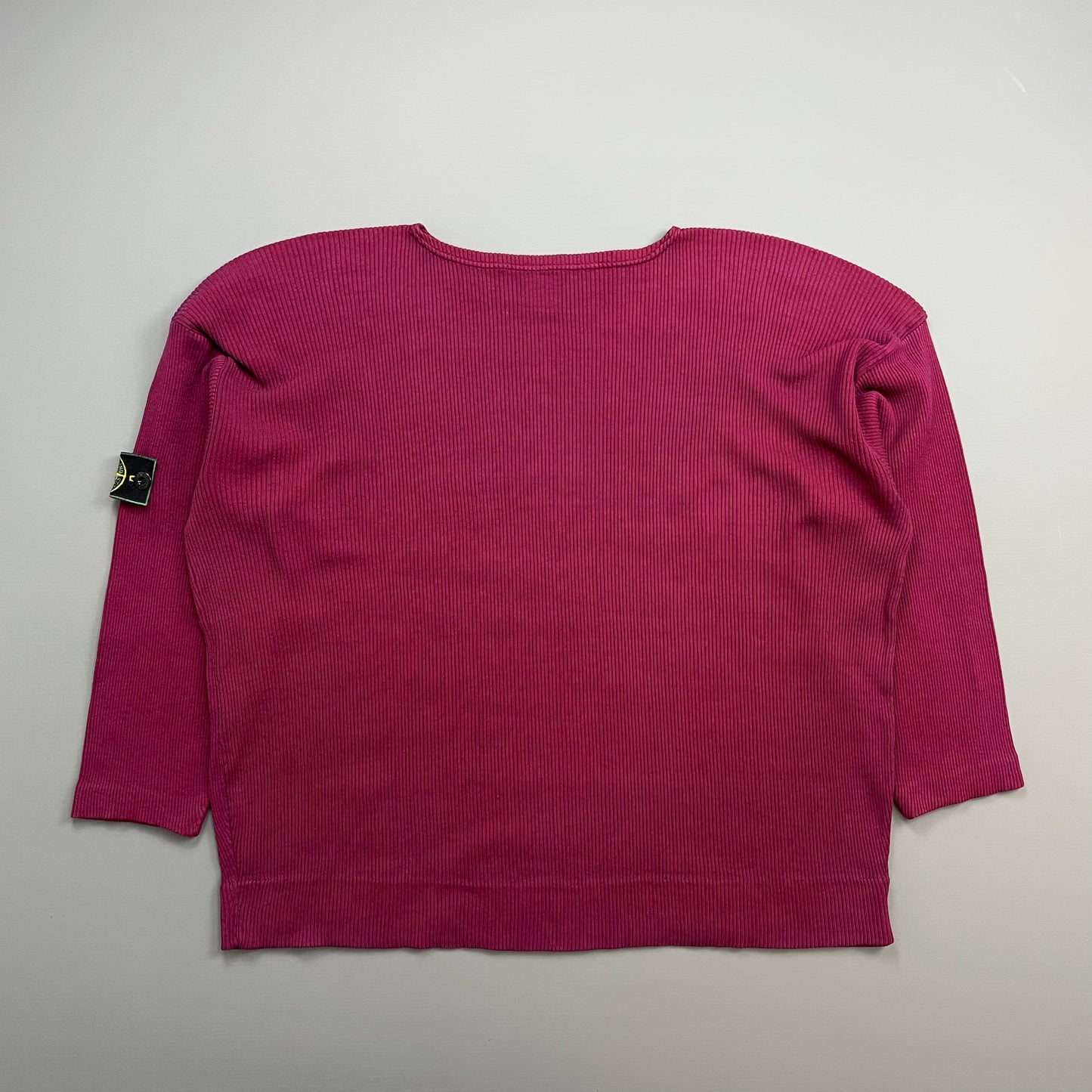 Stone Island Red 80s Ribbed Boat Neck Green Edge Badge Jumper | Large, Green