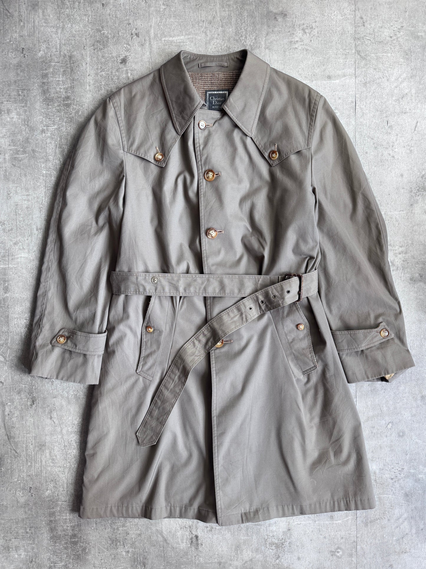 1970's Christian Dior Wool Lined Grey Double Breatsed Trench Coat