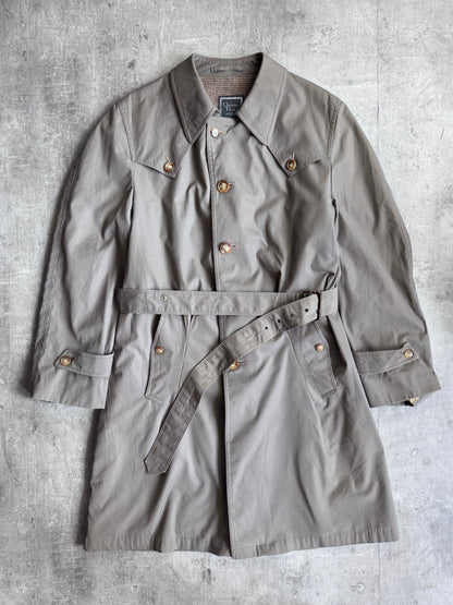 1970's Christian Dior Wool Lined Grey Double Breatsed Trench Coat