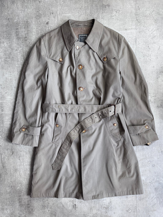 1970's Christian Dior Wool Lined Grey Double Breatsed Trench Coat