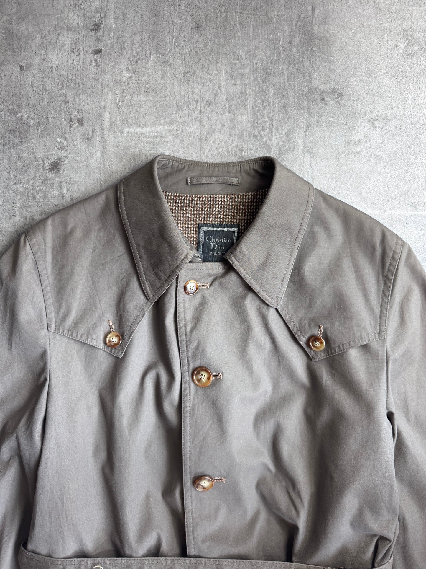 1970's Christian Dior Wool Lined Grey Double Breatsed Trench Coat