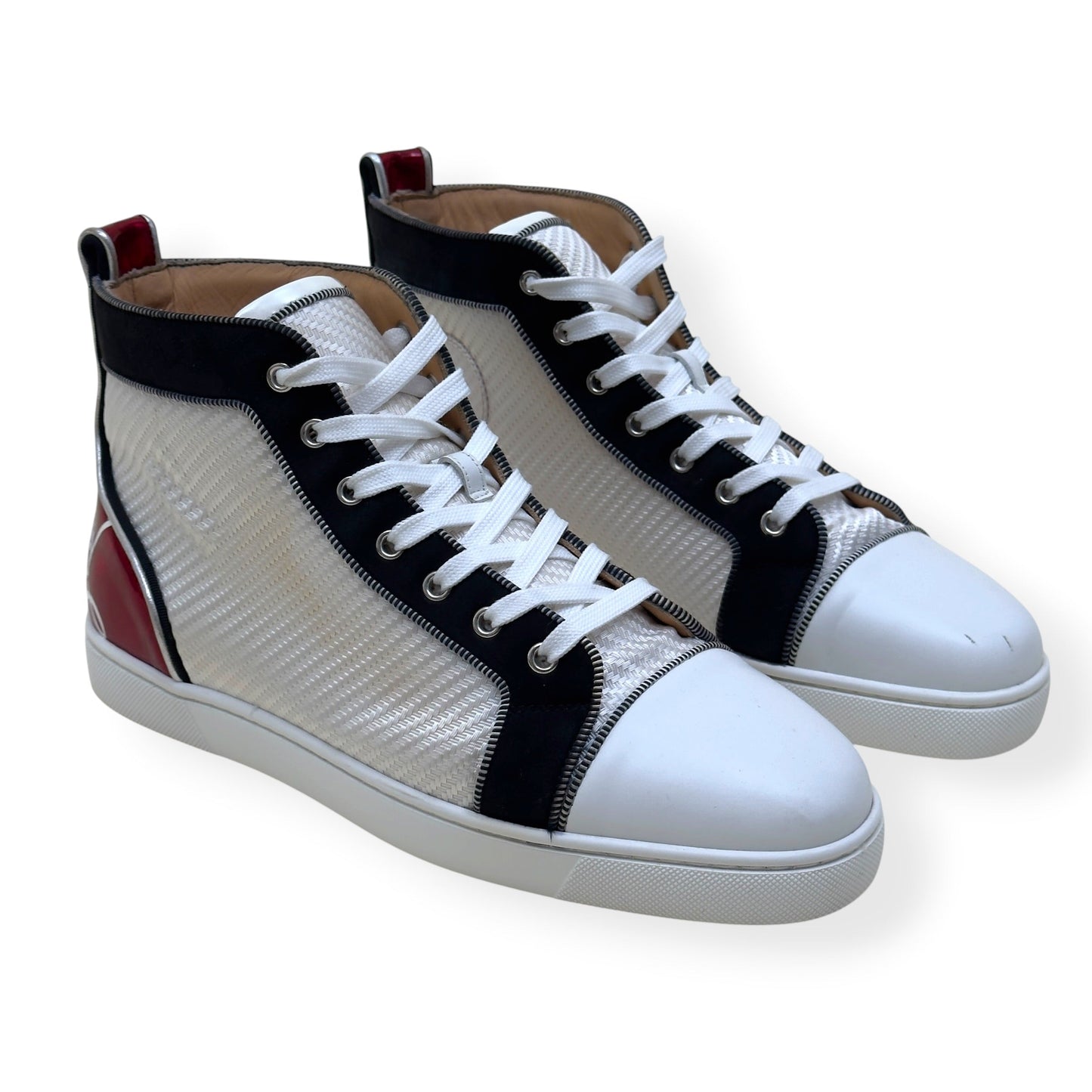 CHRISTIAN LOUBOUTIN LOUIS ORLATO HIGH-TOP SNEAKER WHITE / NAVY / RED 43 / UK9 | UK 9, Multicoloured