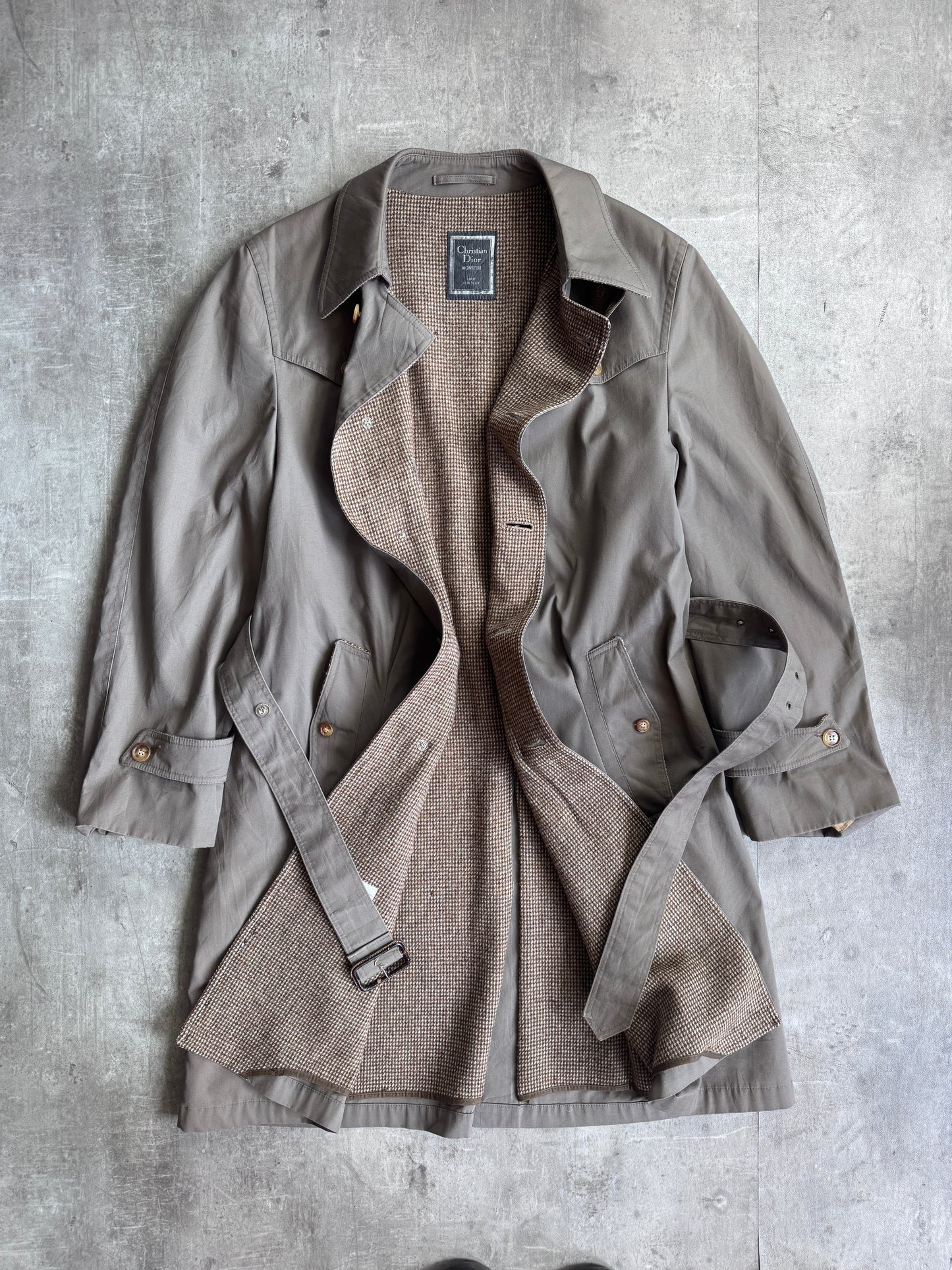 1970's Christian Dior Wool Lined Grey Double Breatsed Trench Coat