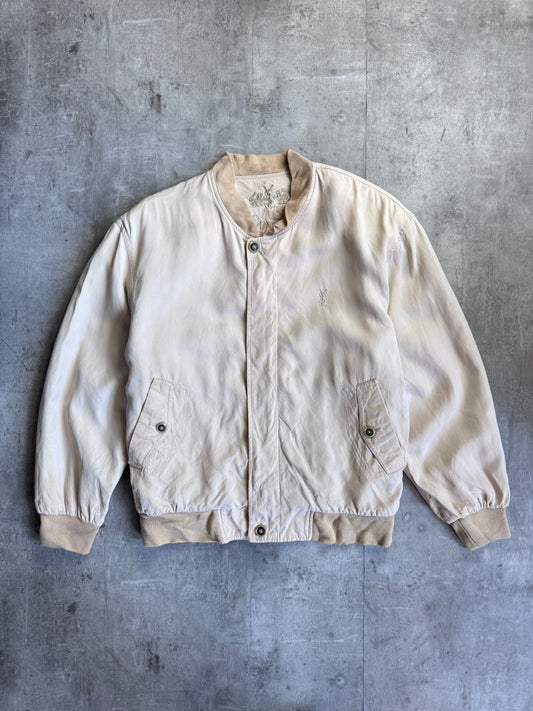 YSL Beige Logo Embroided Bomber Jacket