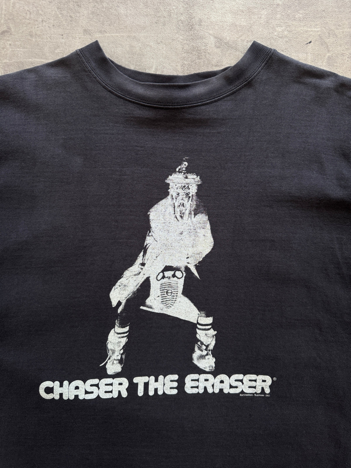 2003 Supreme 'Chaser The Eraser' Faded Black Graphic Tee | Extra Large, Multicoloured