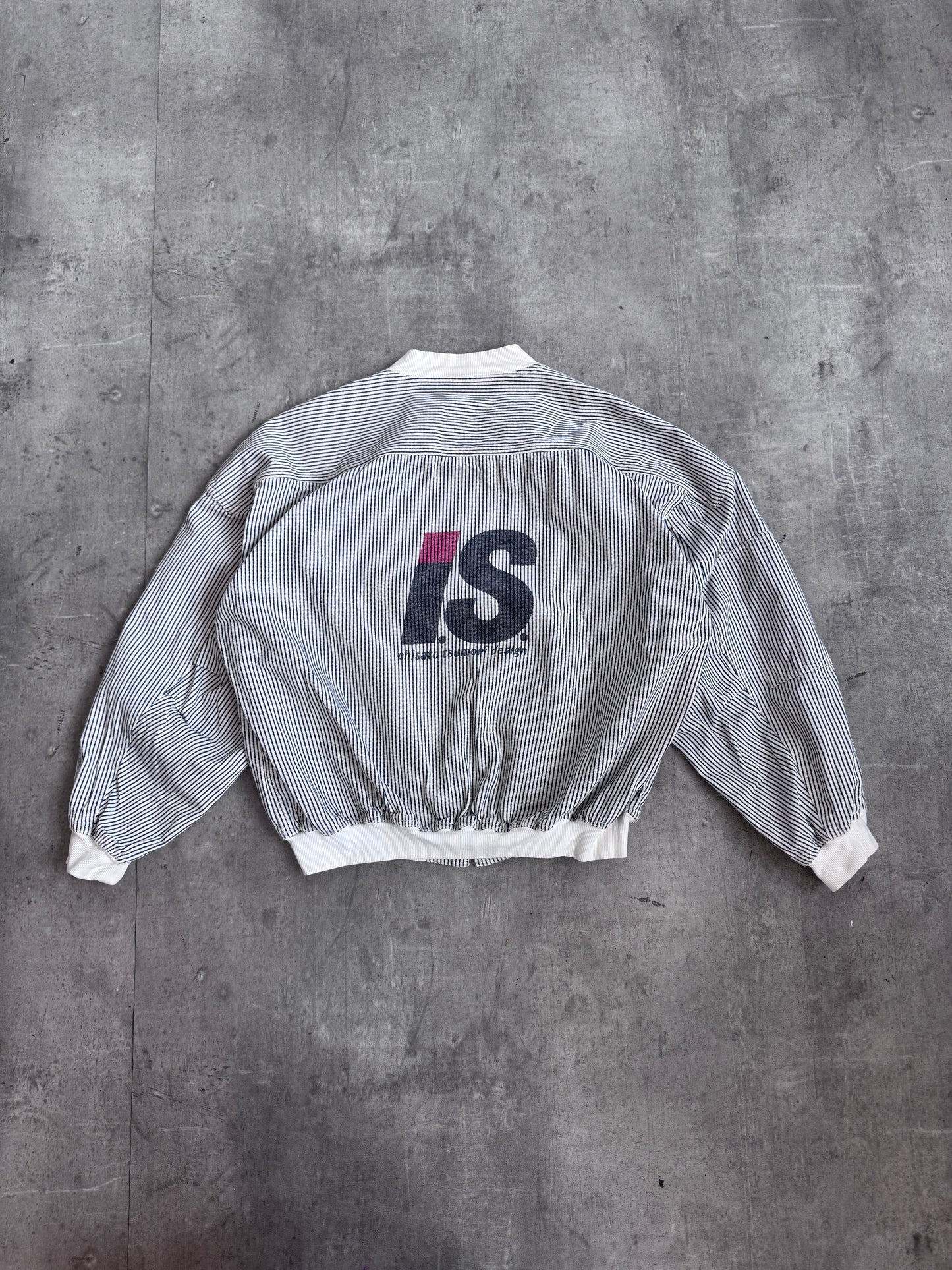 Issey Miyake Sport Hickory Stripe Bomber Jacket